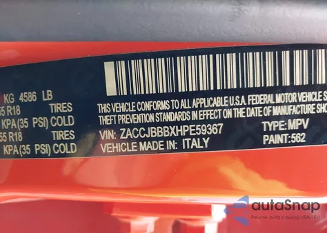 2017 Jeep Renegade Altitude 4X4 from USA, damaged, VIN ZACCJBBBXHPE59367